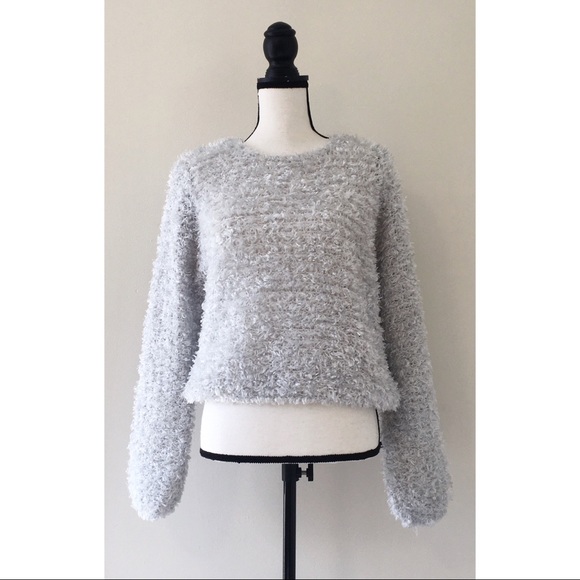 Vintage 90s Silver Fuzzy Eyelash Sweater - Picture 2 of 5